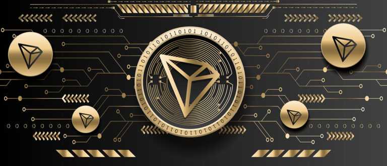 Tron TRX crypto golden coin futuristic black background 1