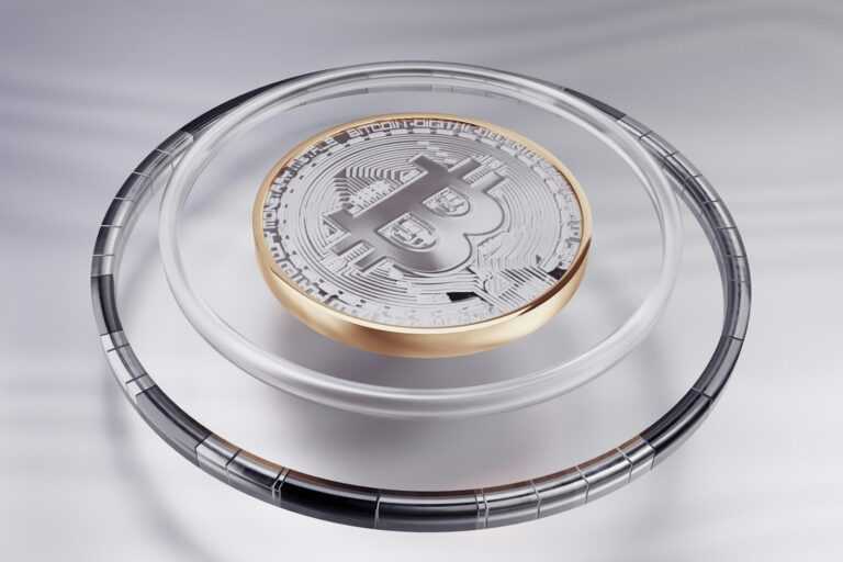 a glass plate with a bitcoin on it