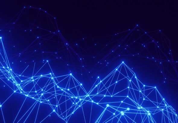 a blue background with lines and dots